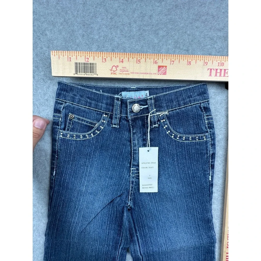 Just Kids Girls Navy Blue Flared Denim Jeans Studded Western Size 4 NWT JT-015